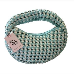 Woven Blue & White Vegan Leather Shoulder Bag Faux Leather Sincerely Jules NEW